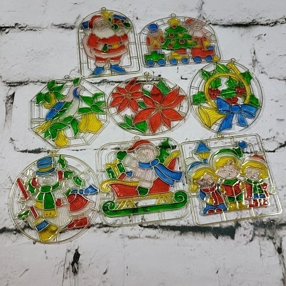 Vintage Lot of 8 Acrylic Christmas Ornaments Santa Carolers Snowman‎